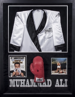 Muhammad Ali Large 38 x 50 Shadow Box Display Featuring Autographed Robe, Signed Glove, Ali/Clay Dual Signed Sports Illustrated Magazine & Photograph (Steiner & Beckett)